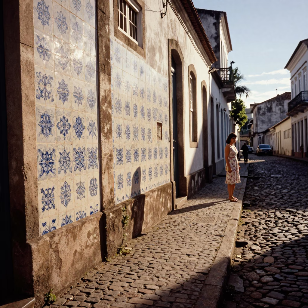 Late Afternoon Street Scene in Salvador Brazil with Ceramic Tiles and Historic Architecture in in Salvador, Brazil