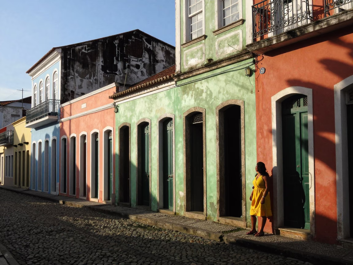 Late Afternoon Street Scene in Salvador Brazil with Colorful Architecture and Local Details in in Salvador, Brazil