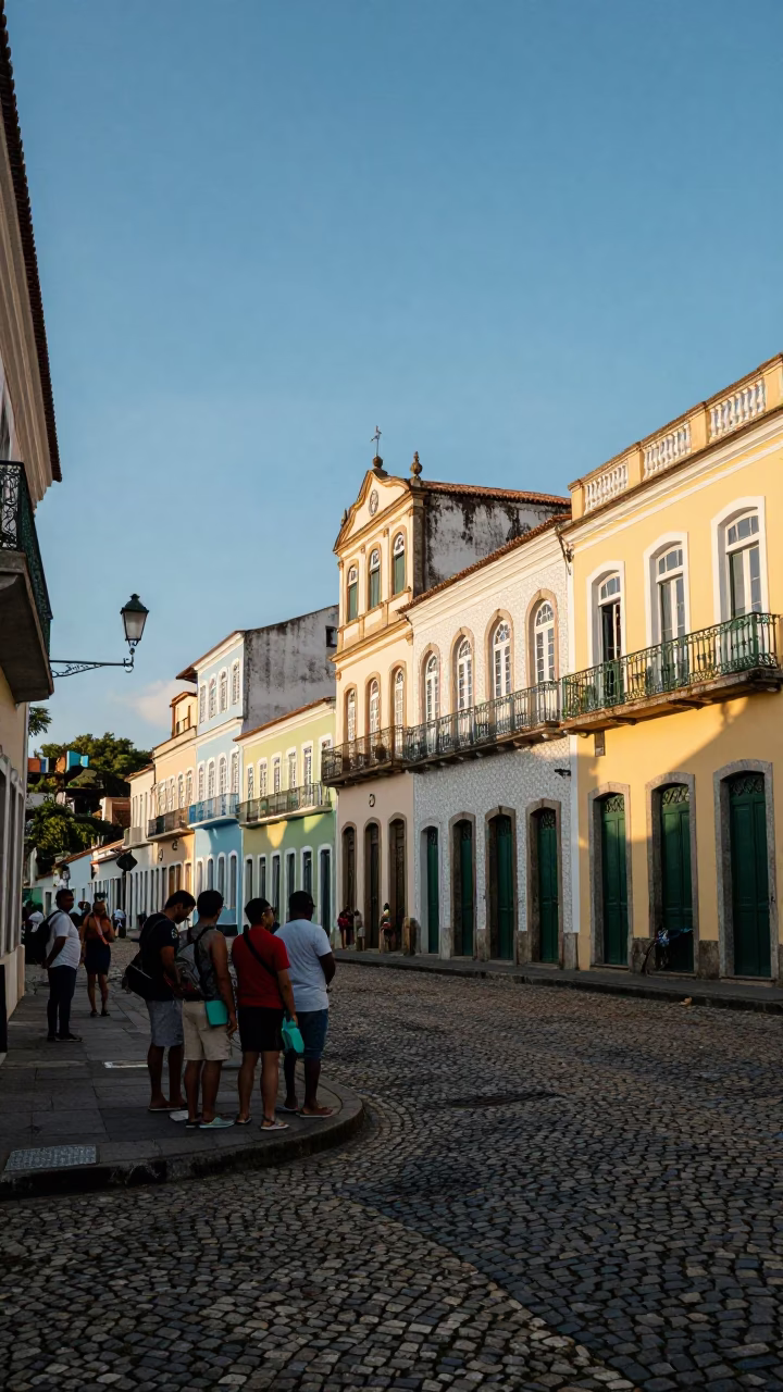 Late Afternoon Street Scene in Salvador Brazil with Colorful Architecture and Local Life in in Salvador, Brazil