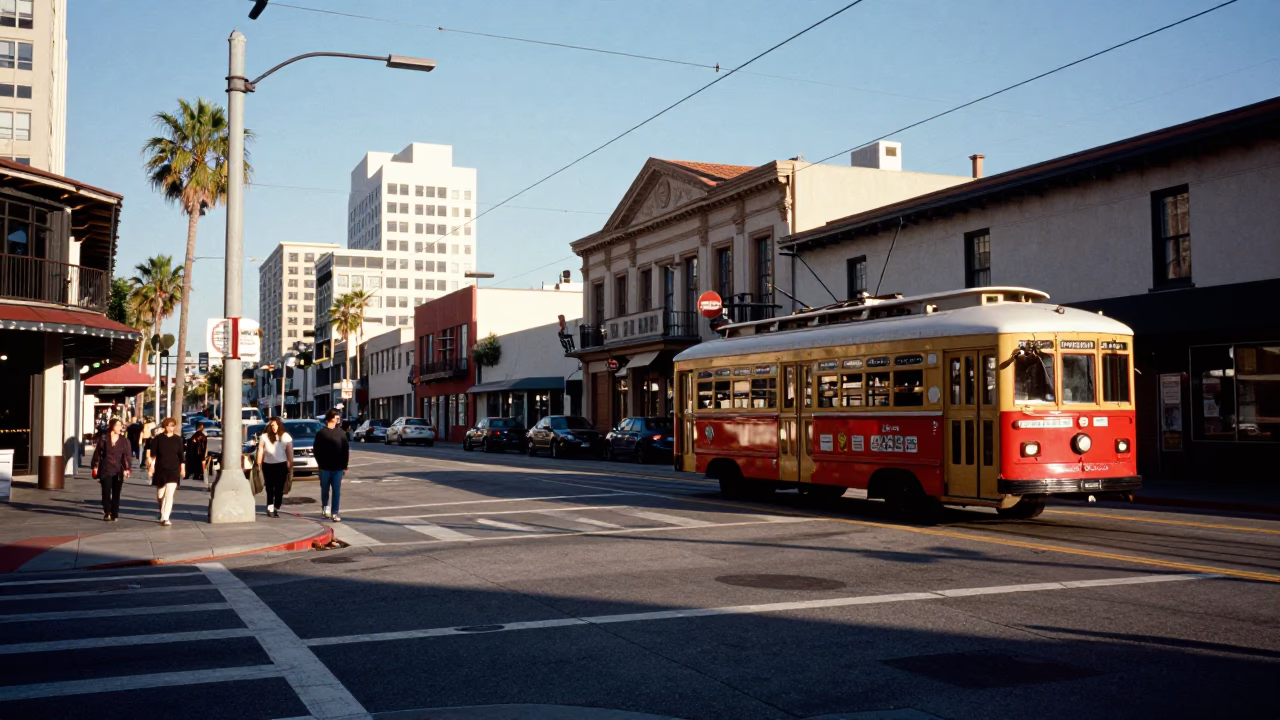 Late Afternoon Street Scene in San Diego California with Vintage Details and Local Color in in San Diego, California, United States