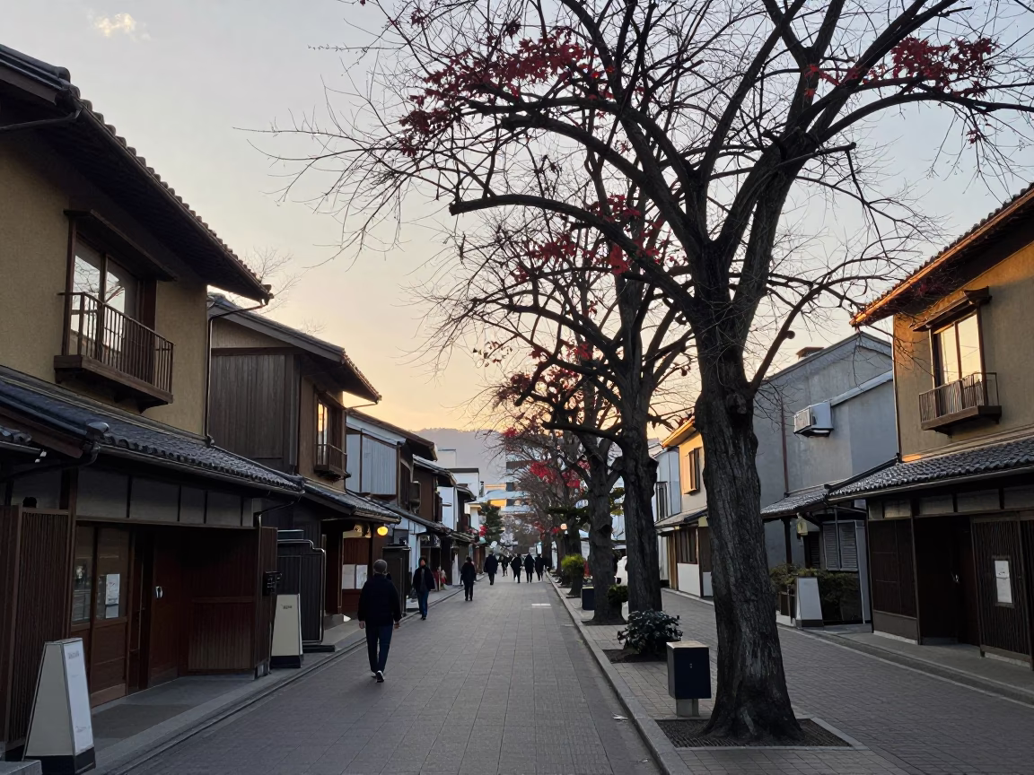 Late Afternoon Street Scene in Sapporo Japan with Traditional Architecture and Urban Life in in Sapporo, Japan