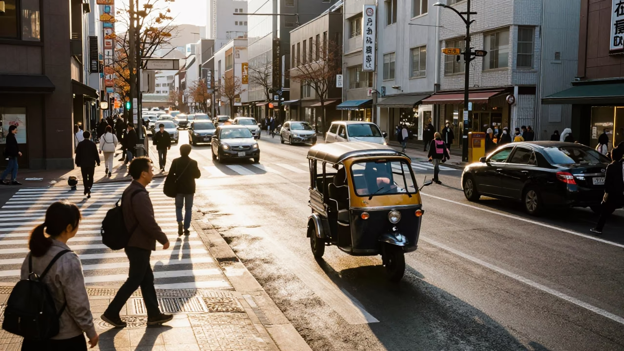 Late Afternoon Street Scene in Sapporo Japan with Vintage Atmosphere in in Sapporo, Japan
