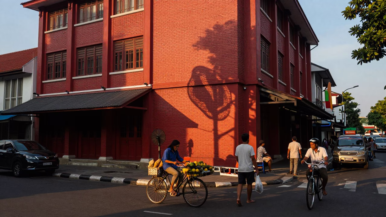Late Afternoon Street Scene in Surabaya Indonesia with Food and Bicycle Rack in in Surabaya, Indonesia