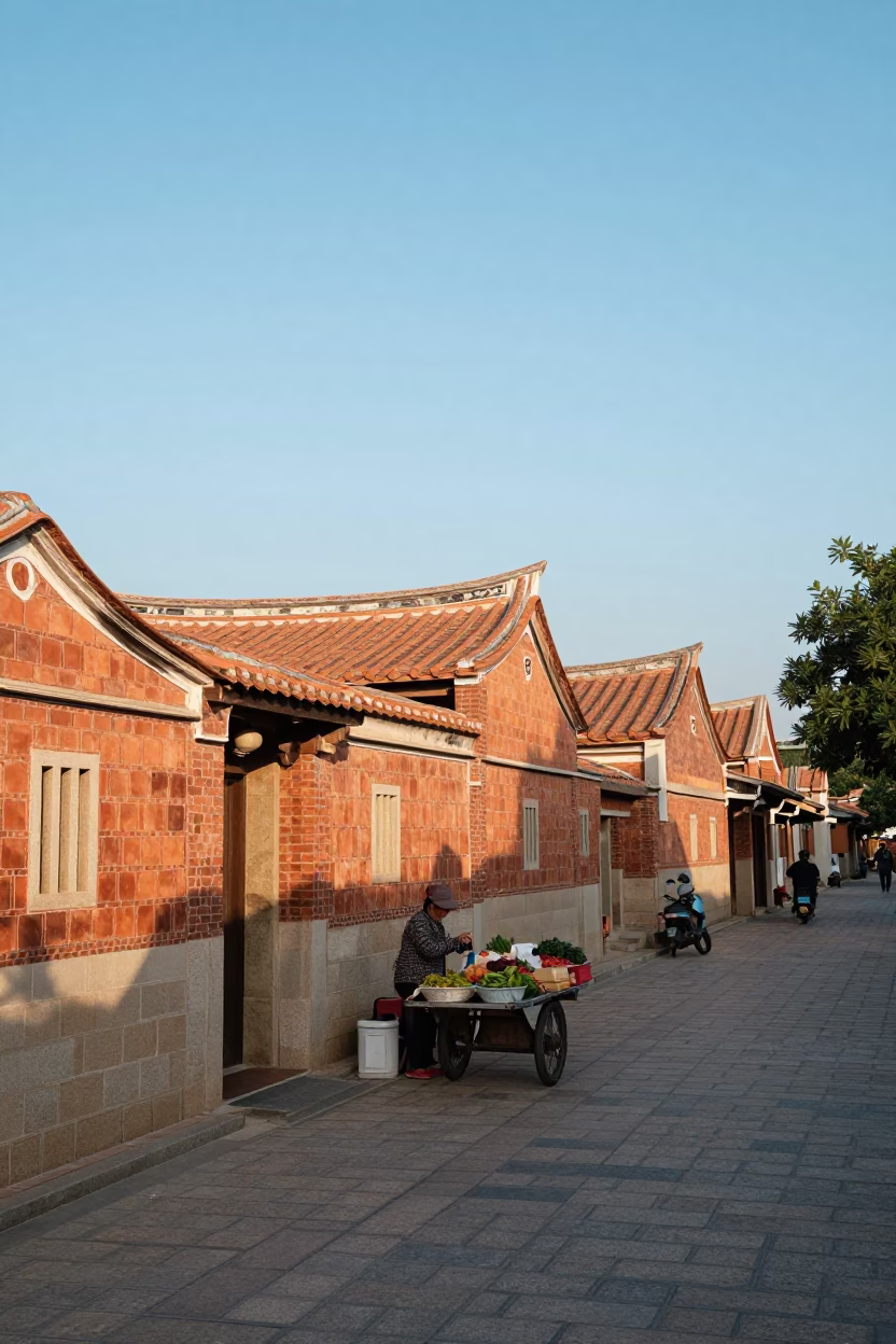 Late Afternoon Street Scene in Tainan Taiwan with Traditional Architecture and Daily Life in in Tainan, Taiwan