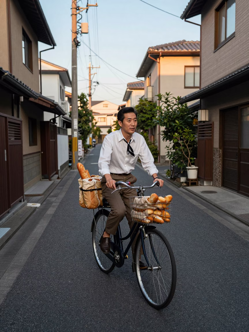 Late Afternoon Street Scene in Tokyo Japan with Vintage Bicycle and Local Produce in in Tokyo, Japan