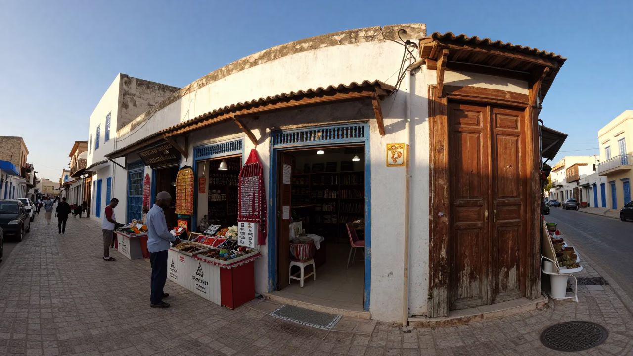 Late Afternoon Street Scene in Tunis Tunisia with Local Shop Details in in Tunis, Tunisia