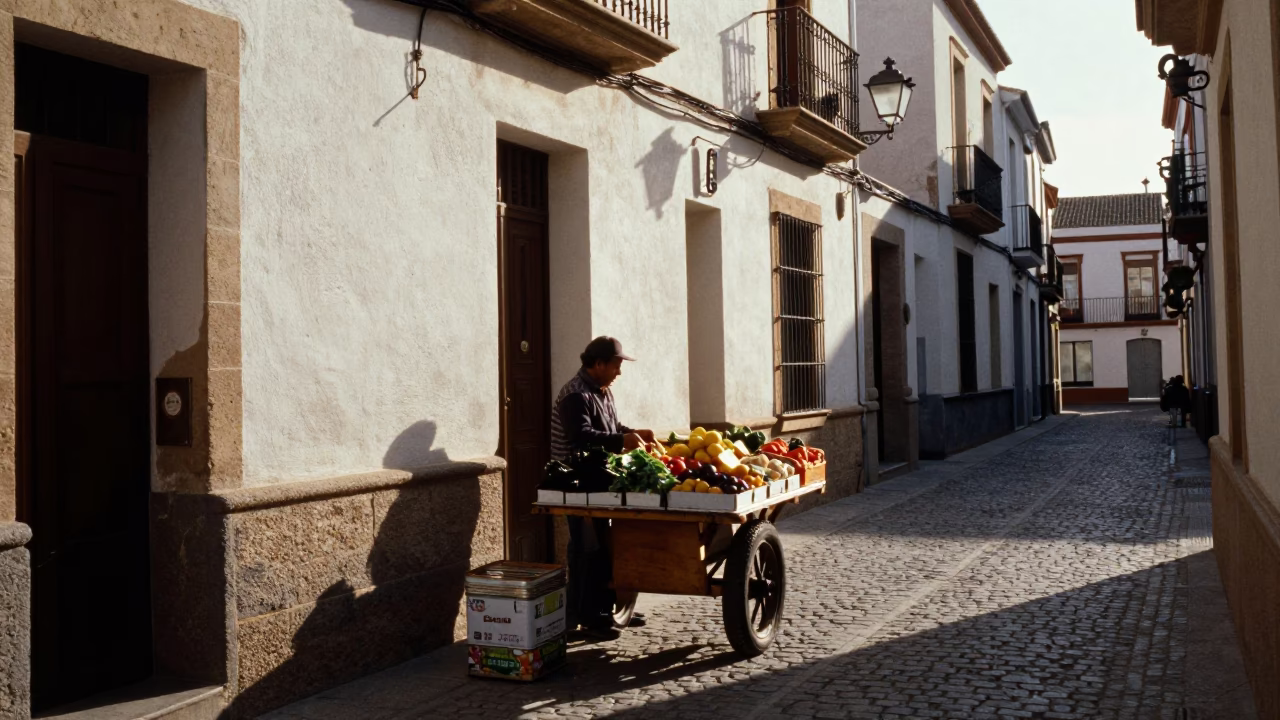 Late Afternoon Street Scene in Valencia Spain with Tin Box and Origami Crane in in Valencia, Spain