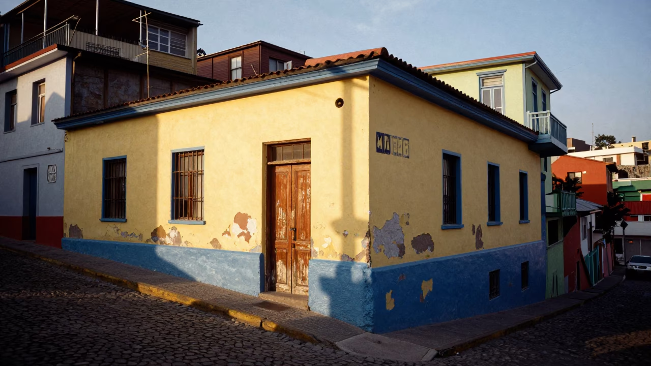 Late Afternoon Street Scene in Valparaiso Chile with Colorful Architecture and Local Life in in Valparaiso, Chile