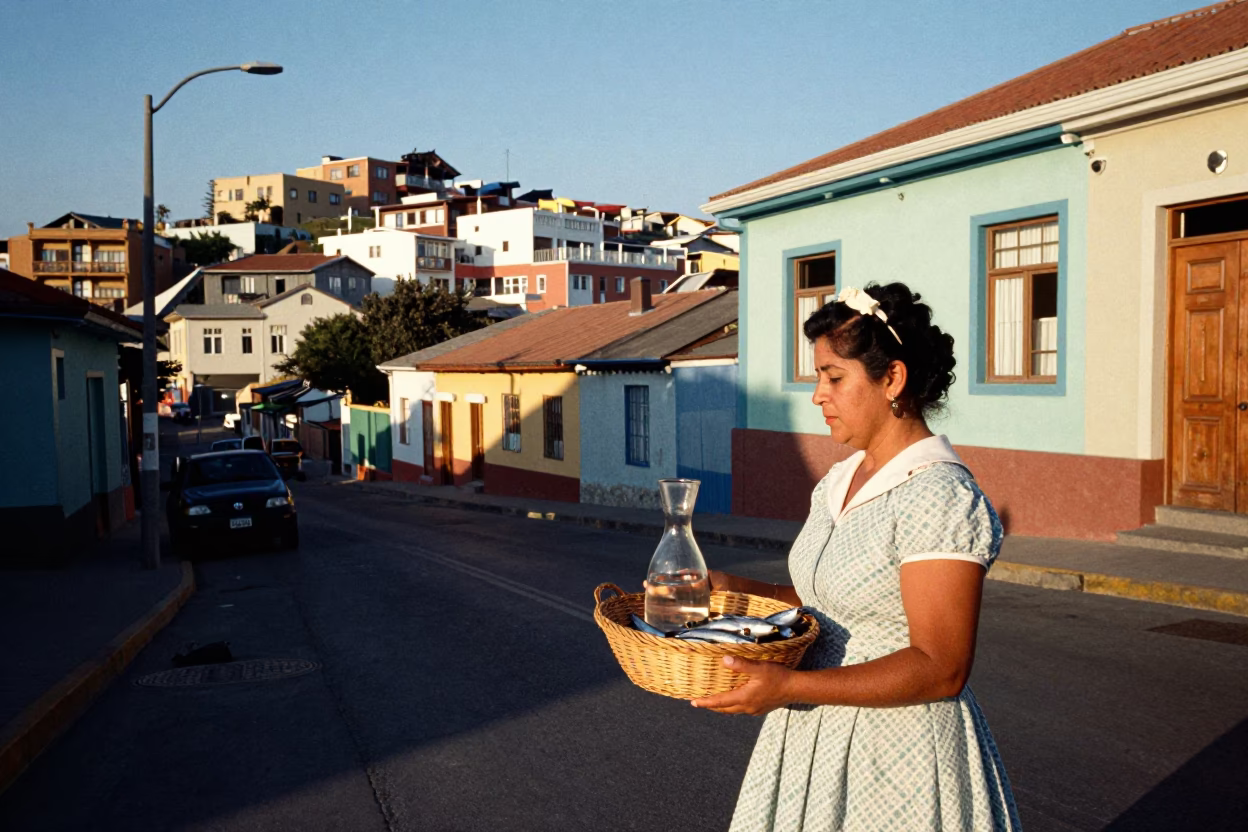 Late Afternoon Street Scene in Valparaiso Chile with Local Details in in Valparaiso, Chile