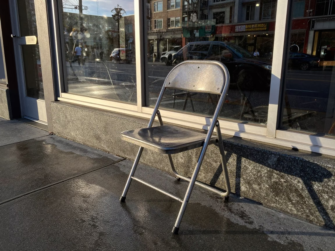 Late Afternoon Street Scene in Vancouver British Columbia Featuring Folding Chair and Houseplants in in Vancouver, British Columbia, Canada
