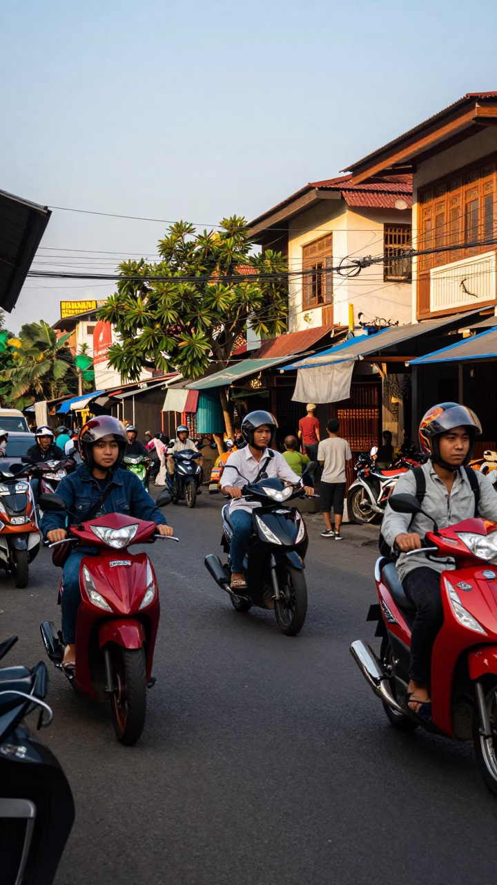 Late Afternoon Street Scene in Yogyakarta Indonesia with Motorcycle and Local Life in in Yogyakarta, Indonesia