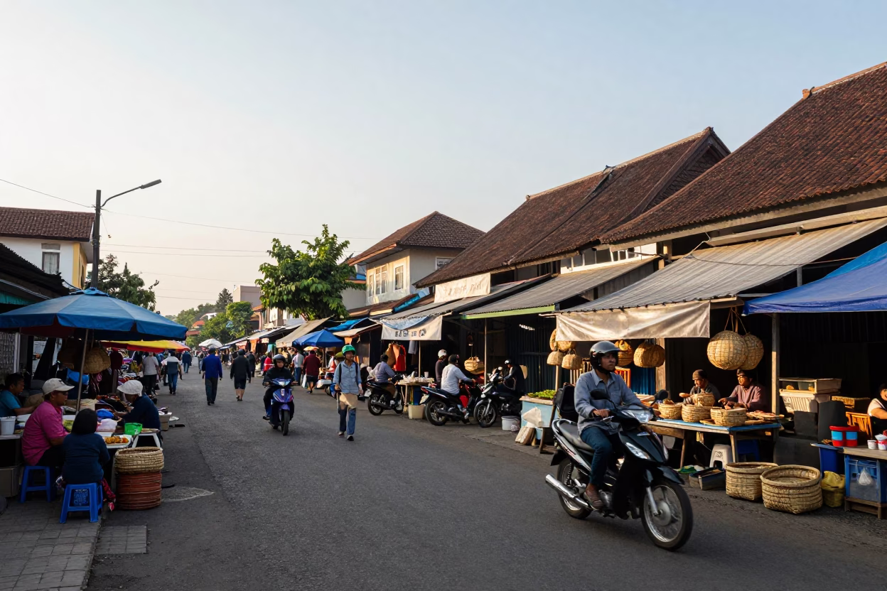 Late Afternoon Street Scene in Yogyakarta Indonesia with Traditional Market Elements in in Yogyakarta, Indonesia