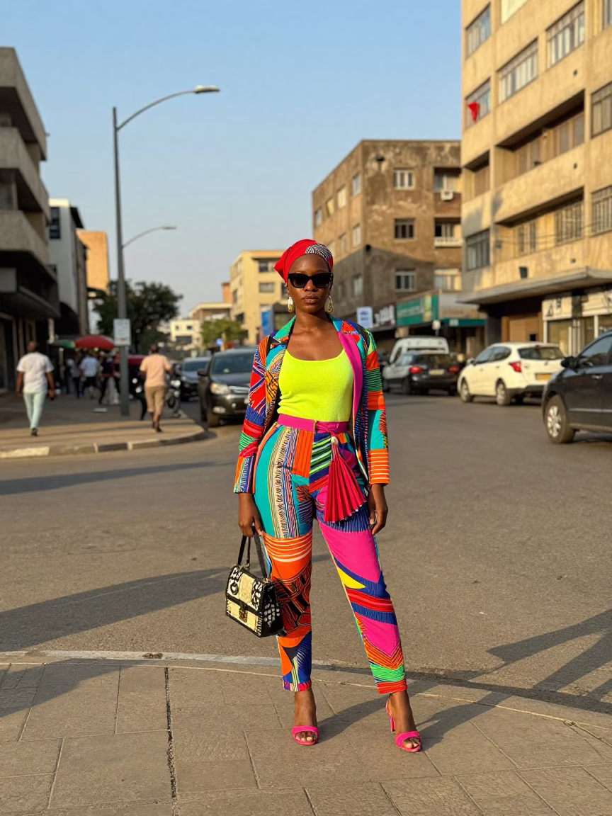 Late Afternoon Street Style in Johannesburg South Africa with Colorful Fashion and Urban Details in in Johannesburg, South Africa