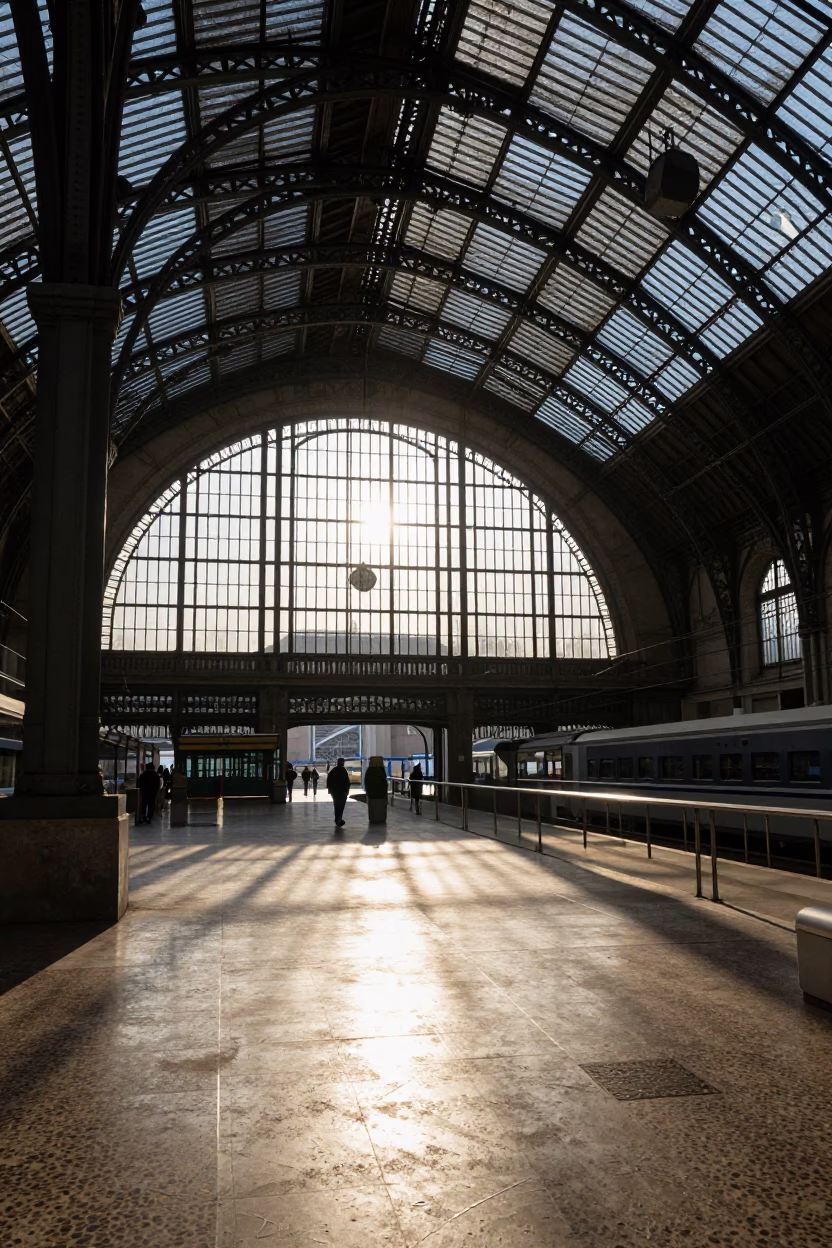 Late Afternoon Sunlight and Iron Roof at Marseille Saint Charles Train Station in in Marseille, France