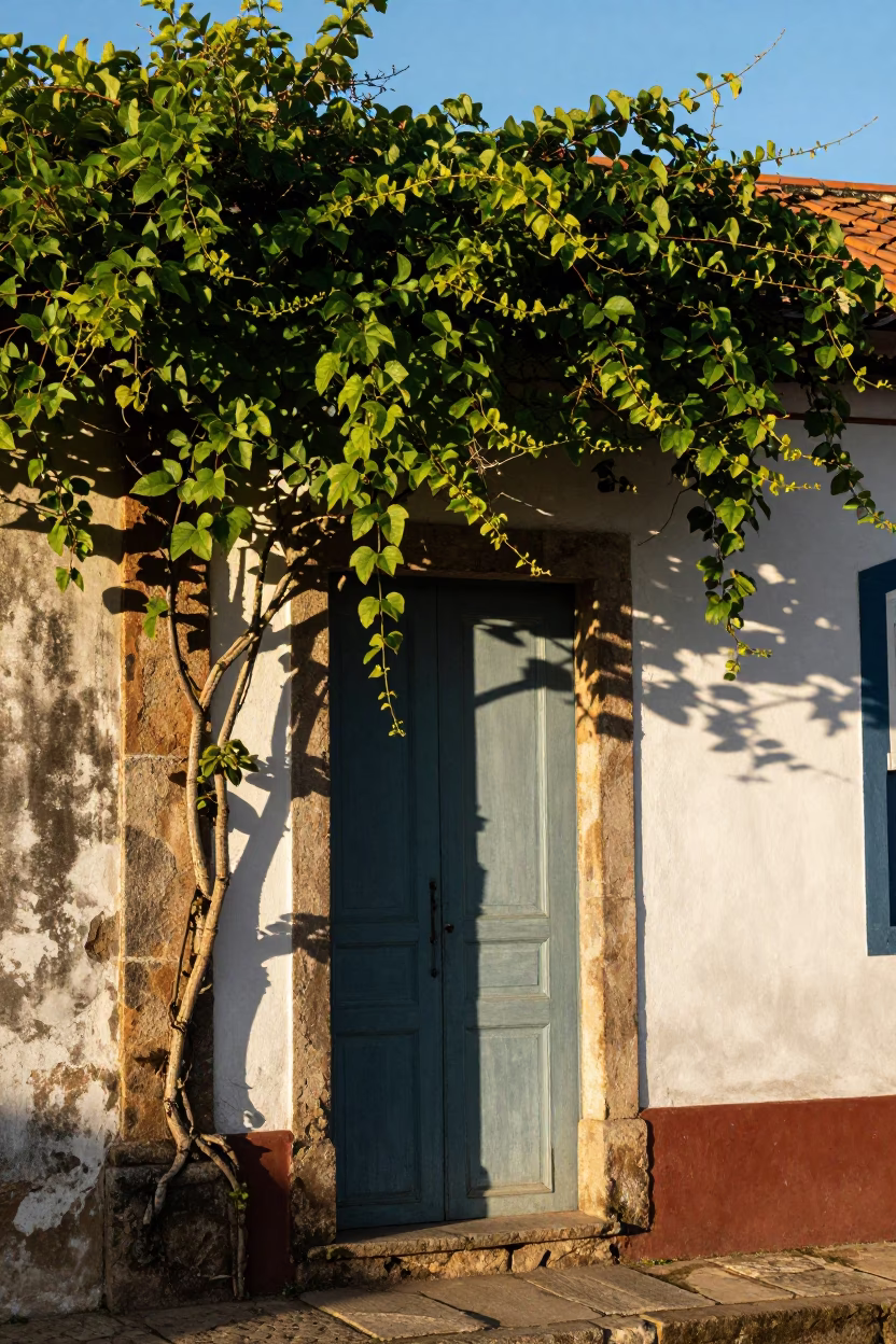 Late Afternoon Sunlight and Shadows on Colonial Facade in Salvador Brazil in in Salvador, Brazil