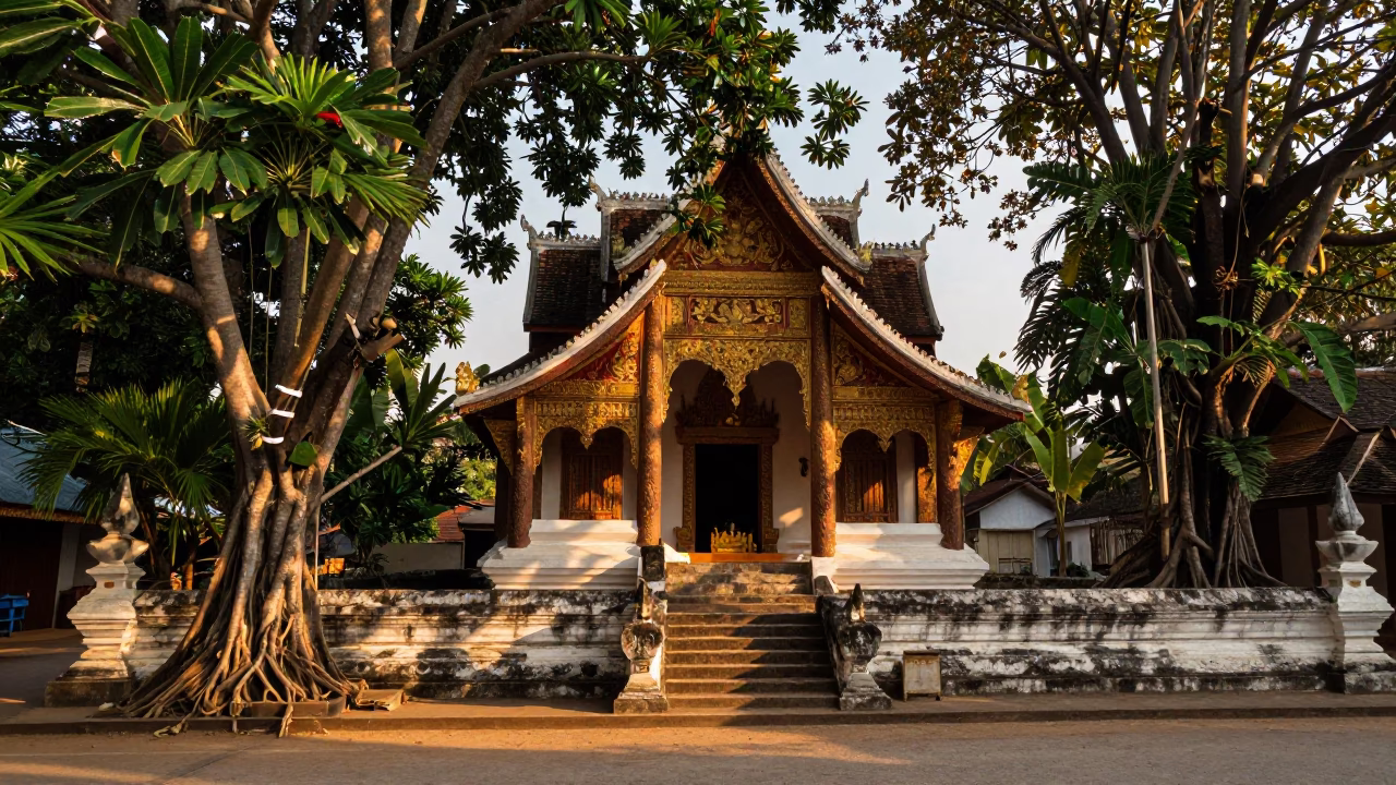 Late Afternoon Sunlight and Street Life in Luang Prabang Laos in in Luang Prabang, Laos