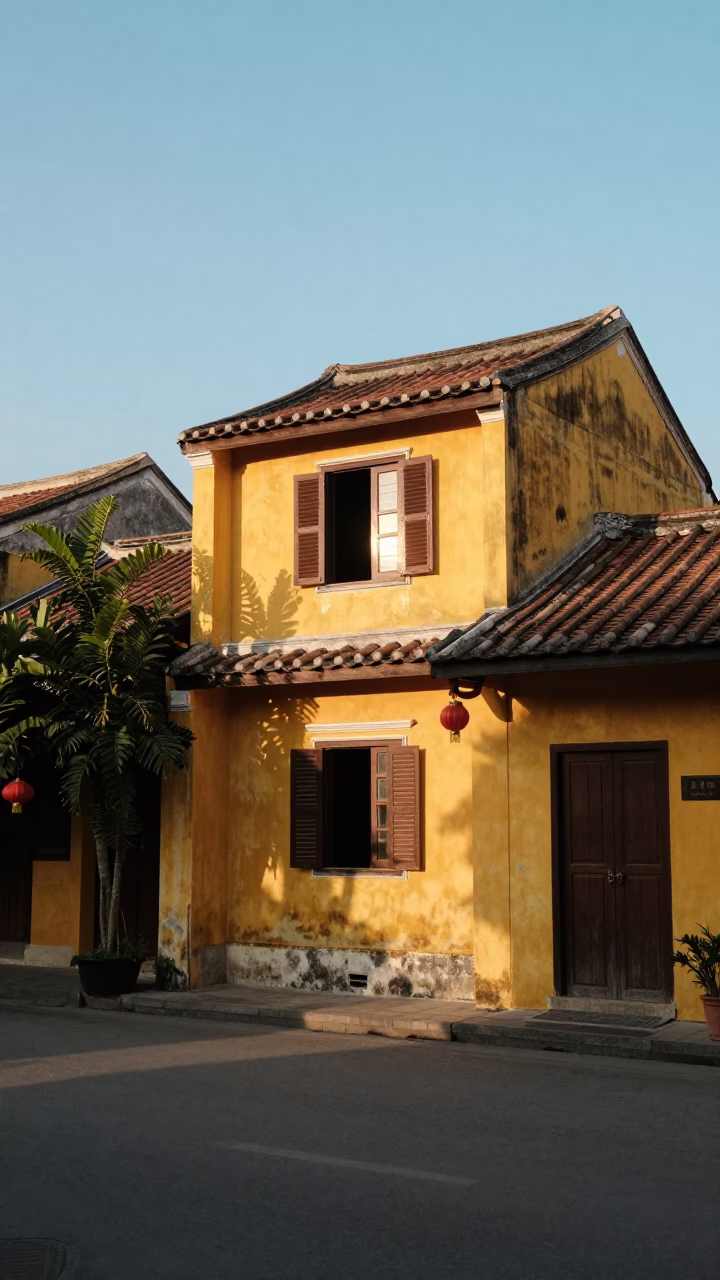 Late Afternoon Sunlight and Traditional Yellow Facades in Historic Hoi An Vietnam in in Hoi An, Vietnam