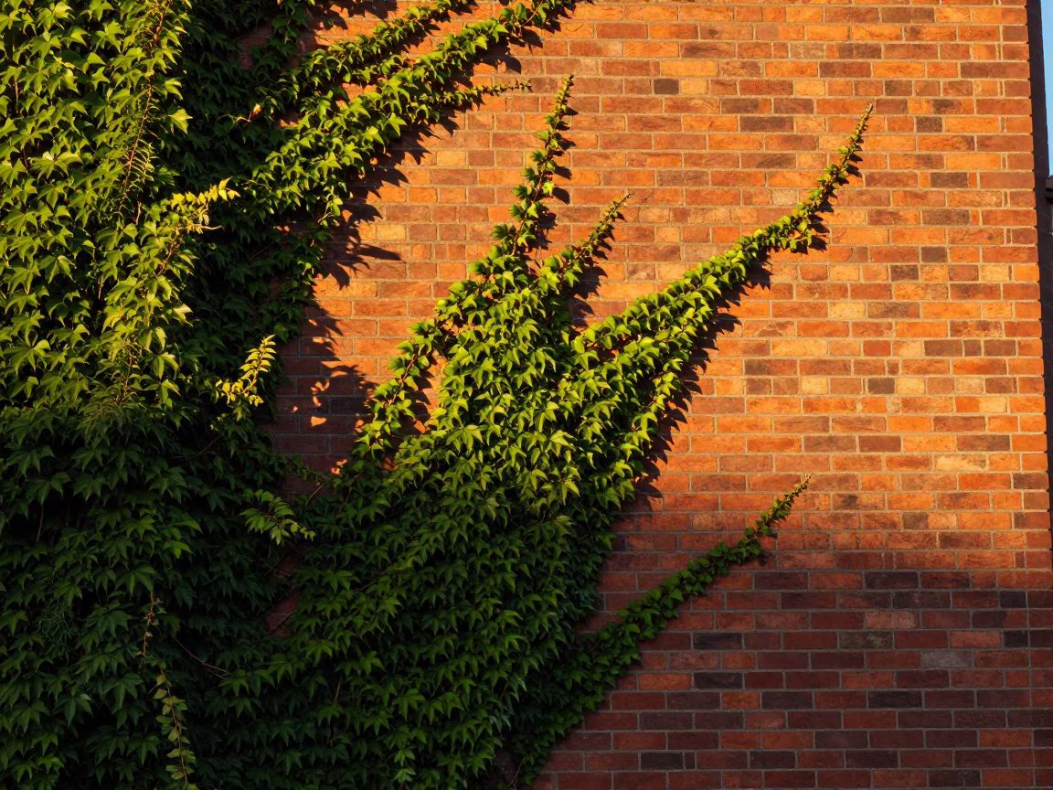 Late Afternoon Sunlight on Adelaide Parklands Ivy Brick Wall and Fig Tree Fruit in in Adelaide, South Australia, Australia