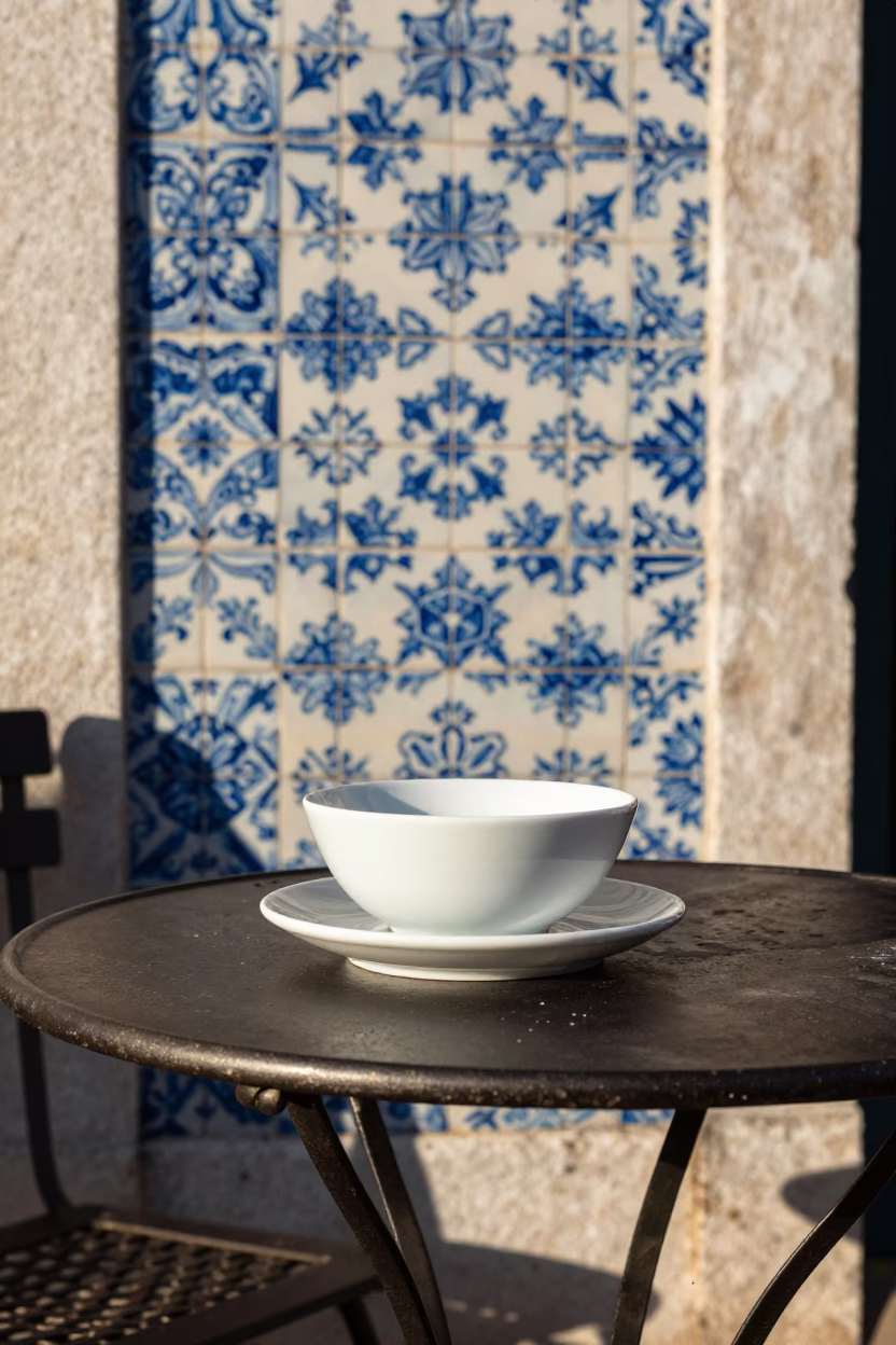 Late Afternoon Sunlight on Blue and White Azulejo Tiles in Lisbon Portugal in in Lisbon, Portugal