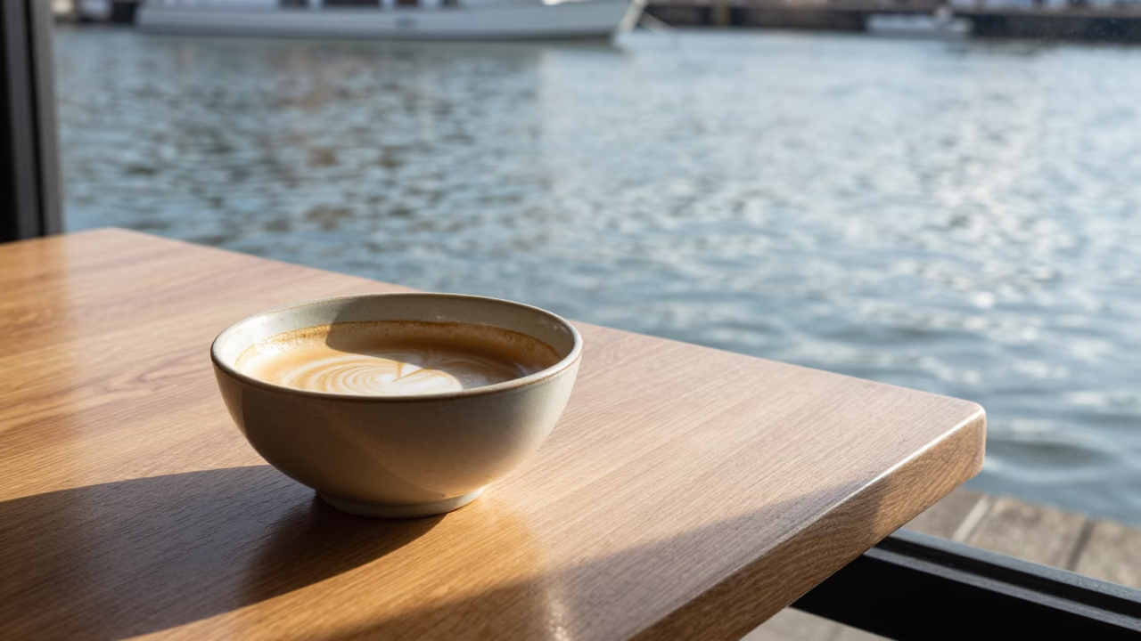 Late Afternoon Sunlight on Bristol Harbour Water Ripples and Bowl Interior in in Bristol, United Kingdom