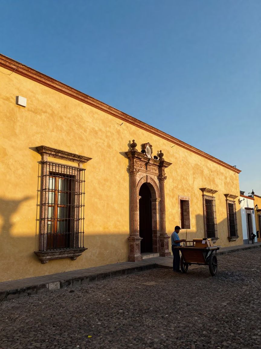 Late Afternoon Sunlight on Colonial Facades and Street Vendors in Merida Mexico in in Merida, Mexico