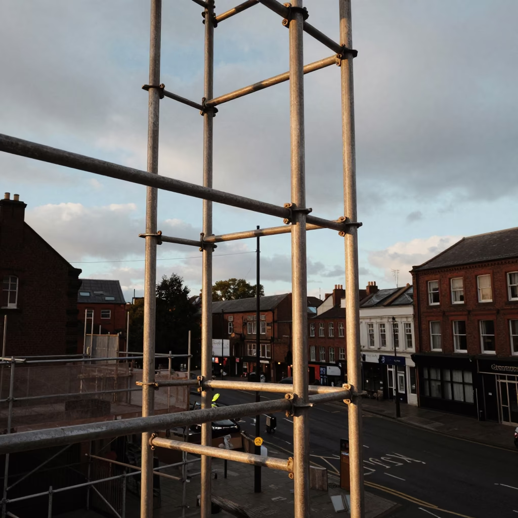Late Afternoon Sunlight on Liverpool Scaffolding and Street Scene in in Liverpool, United Kingdom