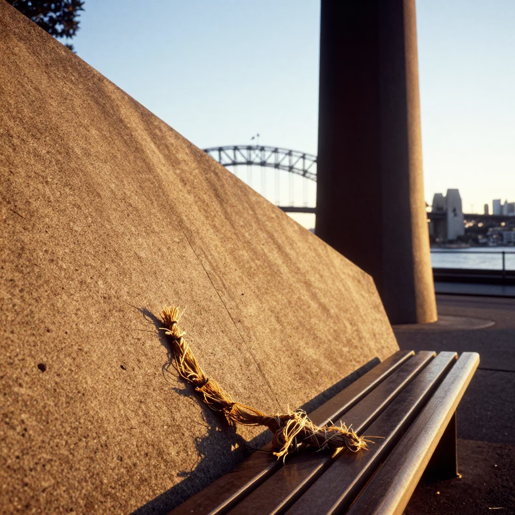 Late Afternoon Sunlight on Sydney Harbour Bridge Pylon and Concrete Steps in in Sydney, New South Wales, Australia