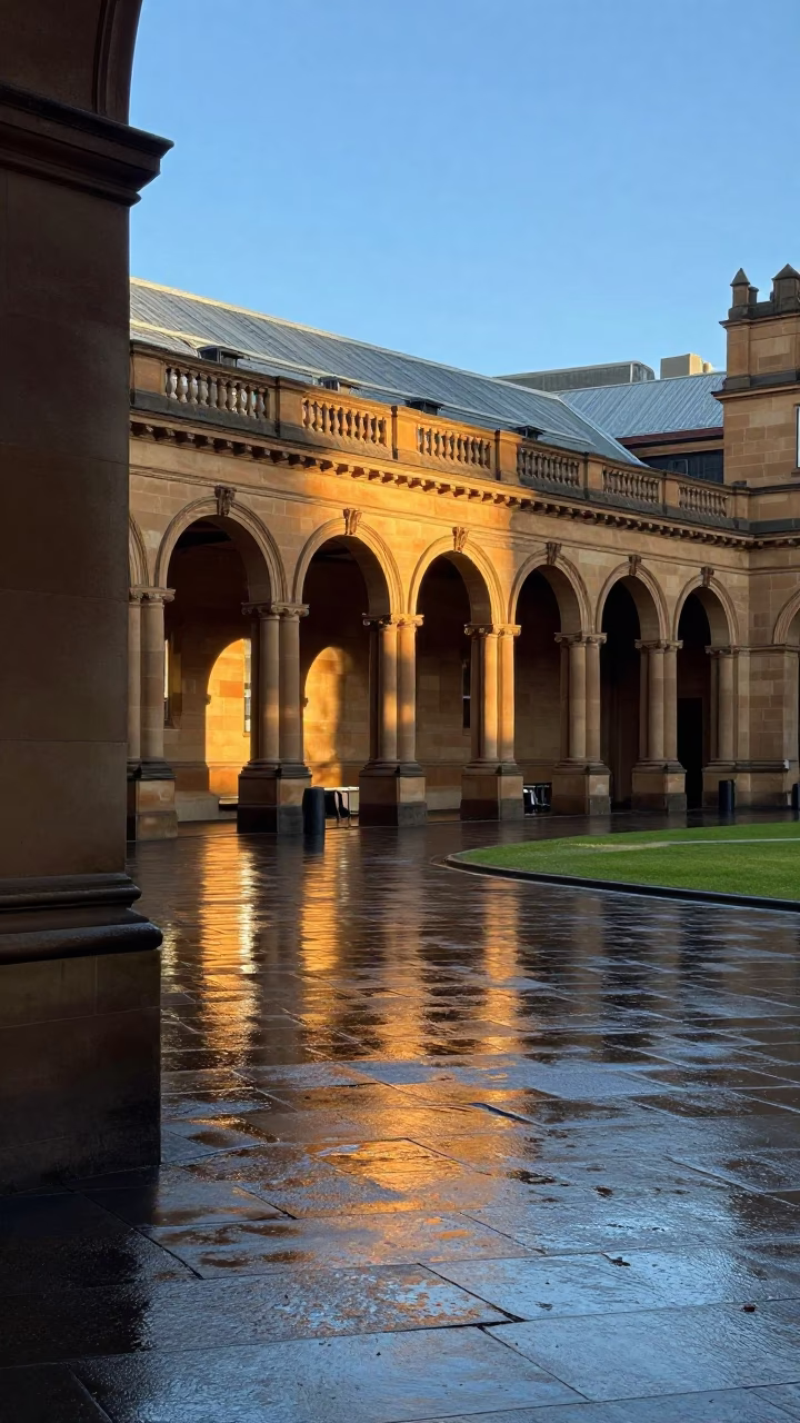 Late Afternoon Sunlight on Wet Leaves in Melbourne University Arcade Victoria Australia in in Melbourne, Victoria, Australia