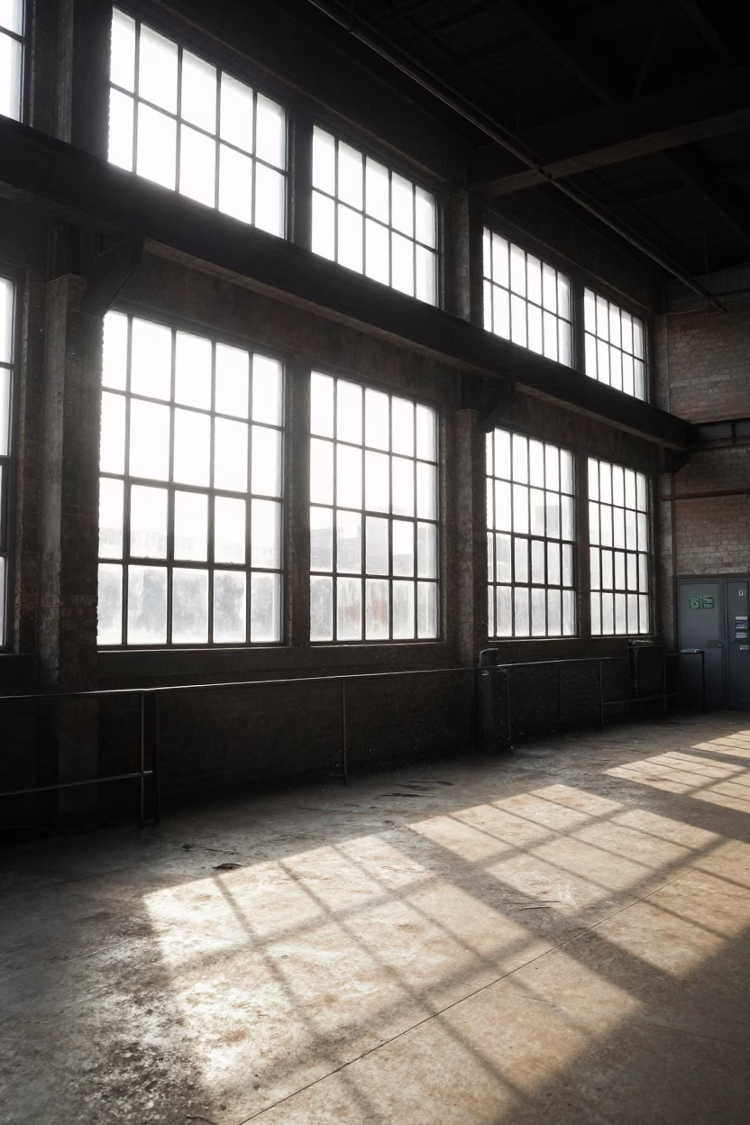Late Afternoon Sunlight Streaming Through Factory Windows in Boston Massachusetts Industrial District in in Boston, Massachusetts, United States