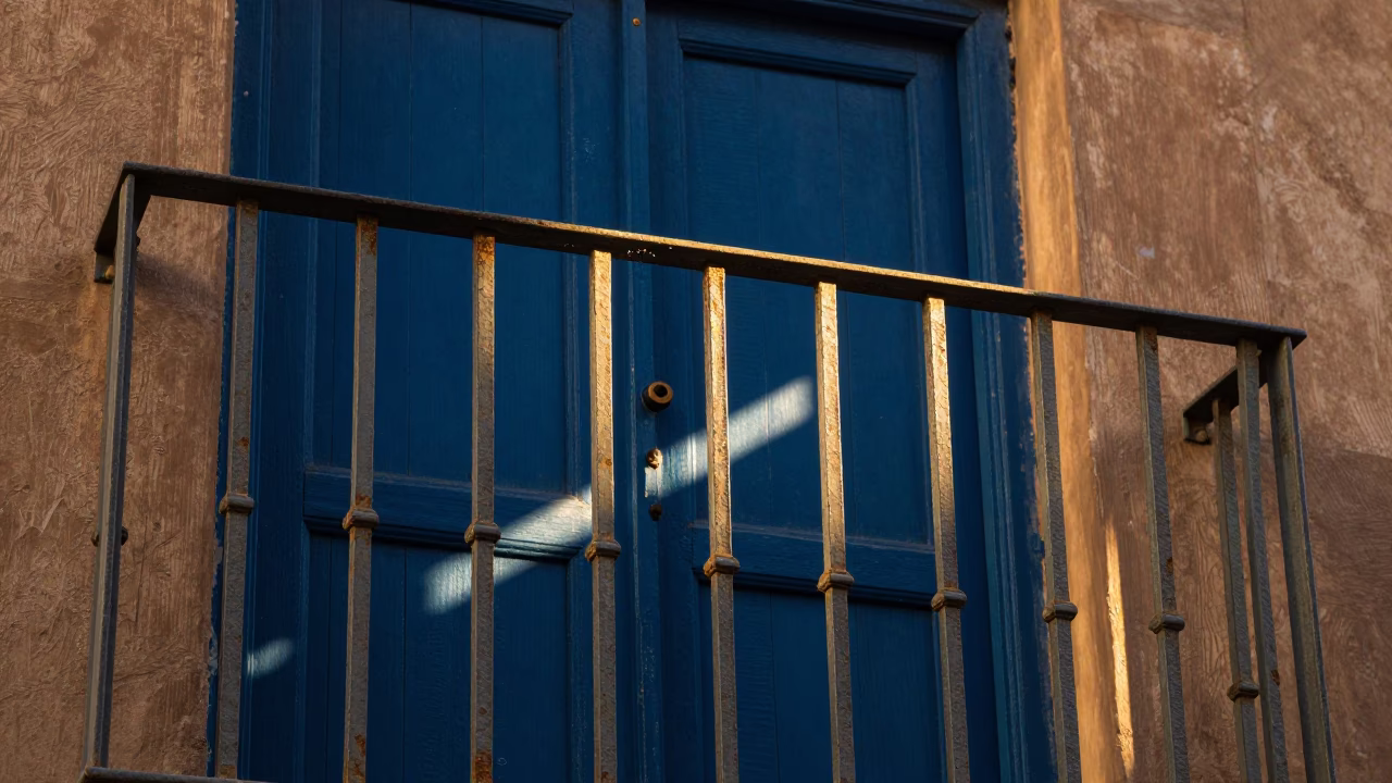 Late Afternoon Sunlight Striking a Metal Rail in Fez Morocco Old Medina in in Fez, Morocco