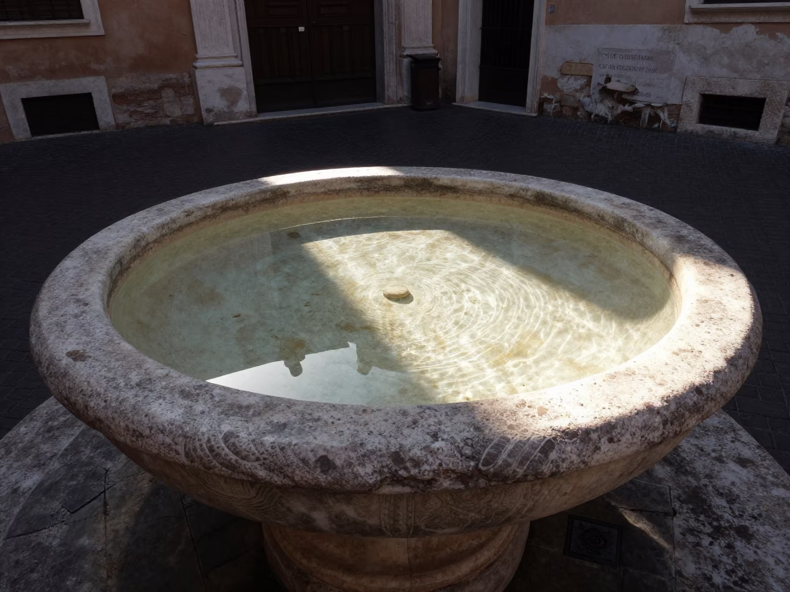 Late Afternoon Sunlight Striking a Stone Basin in Rome Italy in in Rome, Italy