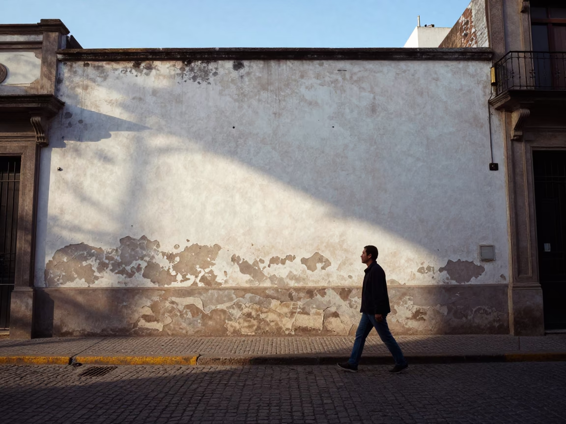 Late Afternoon Sunlight Striking a Weathered Wall in Buenos Aires Argentina Street Scene in in Buenos Aires, Argentina
