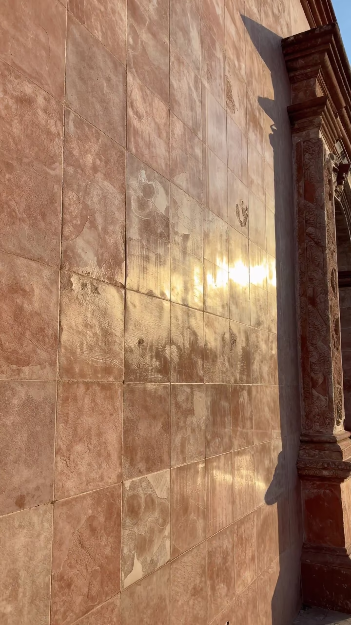 Late Afternoon Sunlight Striking Tile Grout in Historic Merida Mexico Courtyard in in Merida, Mexico
