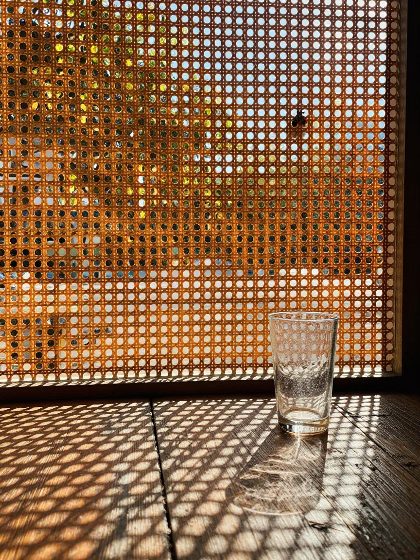 Late Afternoon Sunlight Through Woven Cane in Austin Texas Street Scene in in Austin, Texas, United States