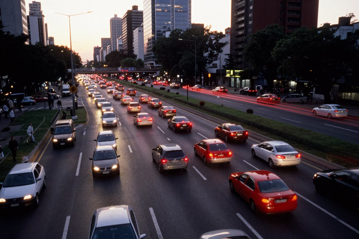 Late Afternoon Traffic Streaks and Overpass Interchange in Buenos Aires Argentina in in Buenos Aires, Argentina
