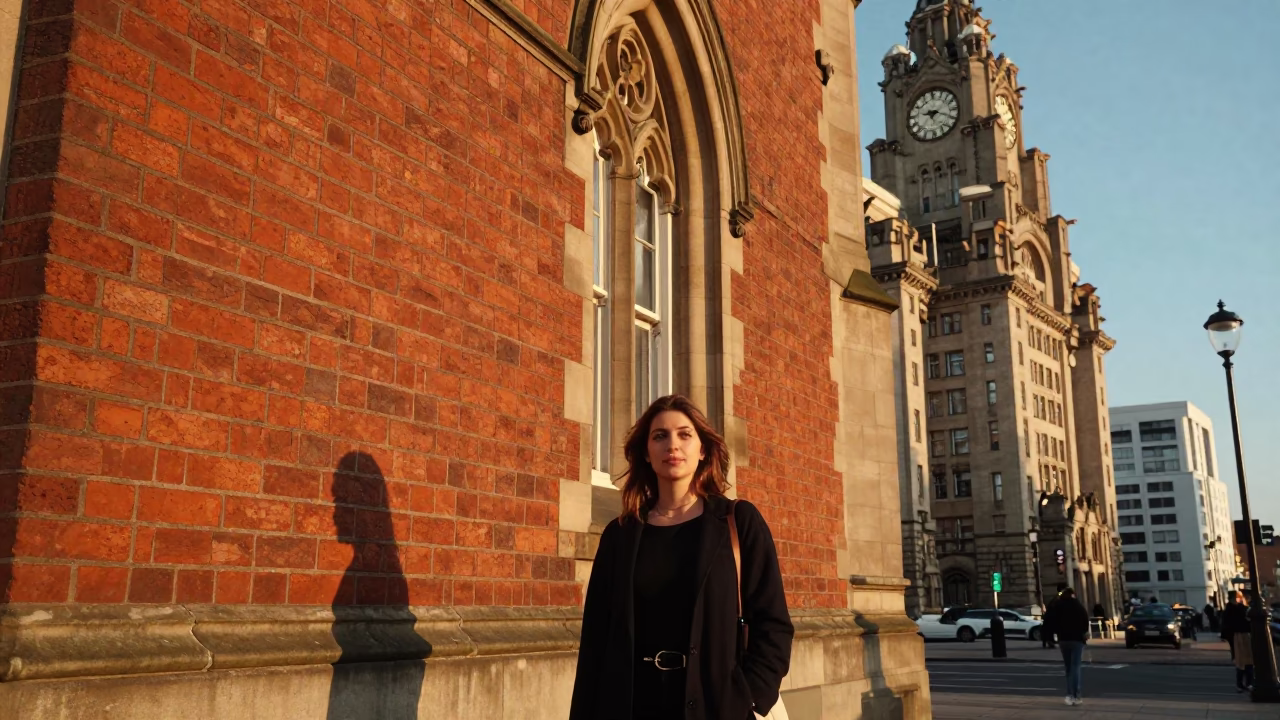 Late Afternoon Urban Portrait in Liverpool United Kingdom with Red Bricks and Slippers in in Liverpool, United Kingdom