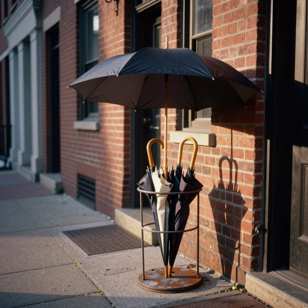 Late Afternoon Urban Street Scene in Philadelphia Pennsylvania with Vintage Umbrella Stand in in Philadelphia, Pennsylvania, United States