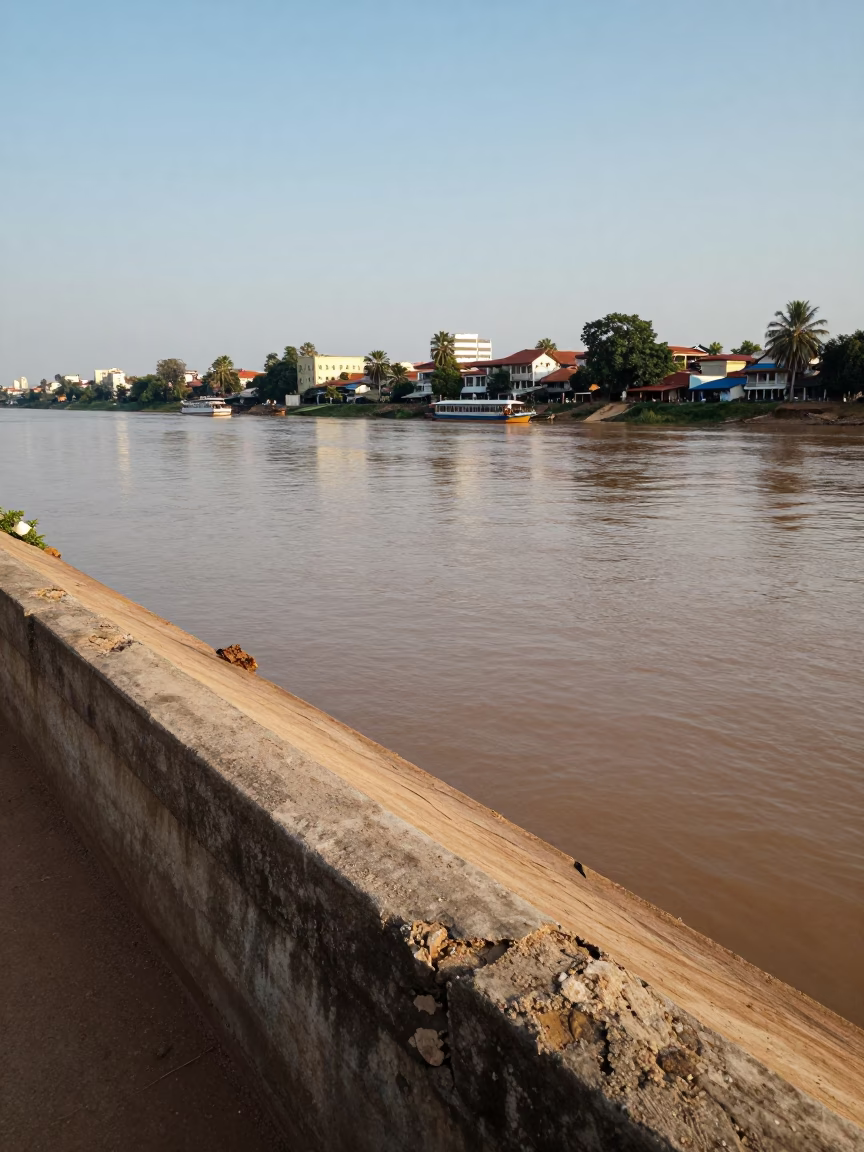 Late Afternoon View of Phnom Penh Riverbank and Residential District in in Phnom Penh, Cambodia
