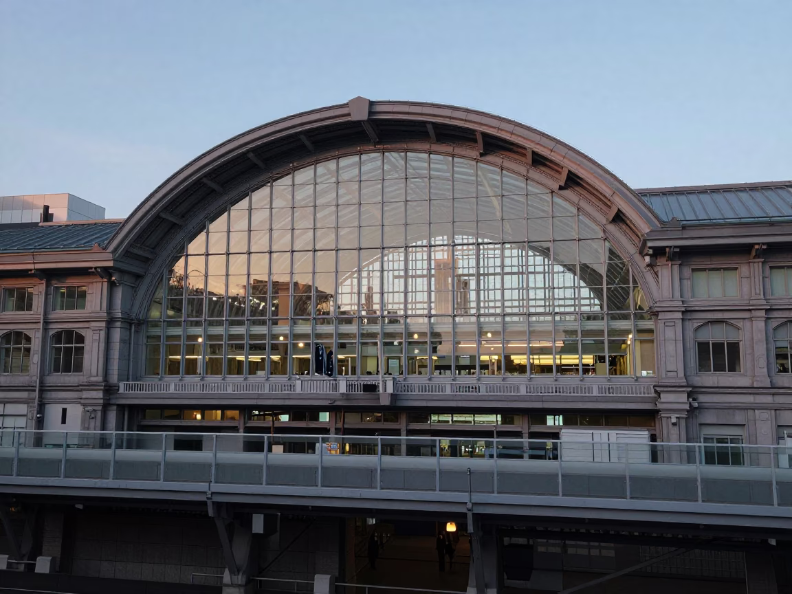 Late Afternoon View of Sapporo Odori Station Glass Steel Arched Roof Architecture in in Sapporo, Japan