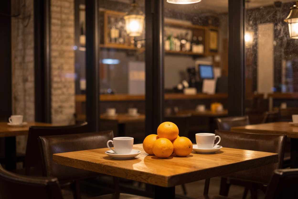 Late At Night Light on Cafe Interior in Istanbul in in Istanbul, Turkey