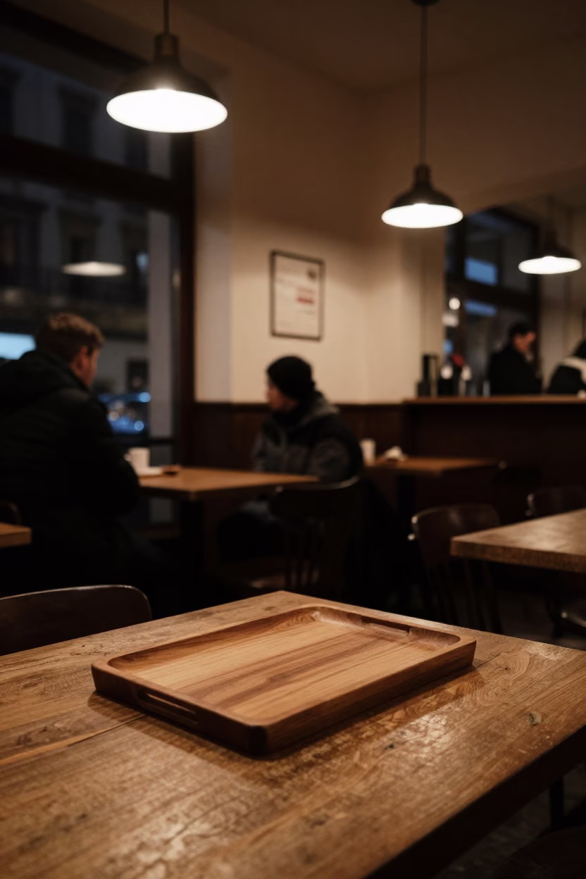 Late At Night Light on Cafe Interior in Milan in in Milan, Italy