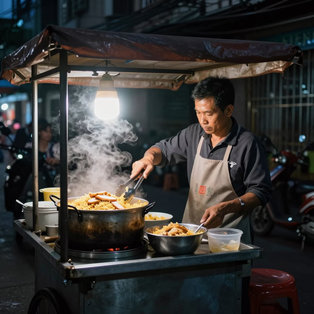 Late At Night Light on Chicken Rice in Ho Chi Minh City in in Ho Chi Minh City, Vietnam