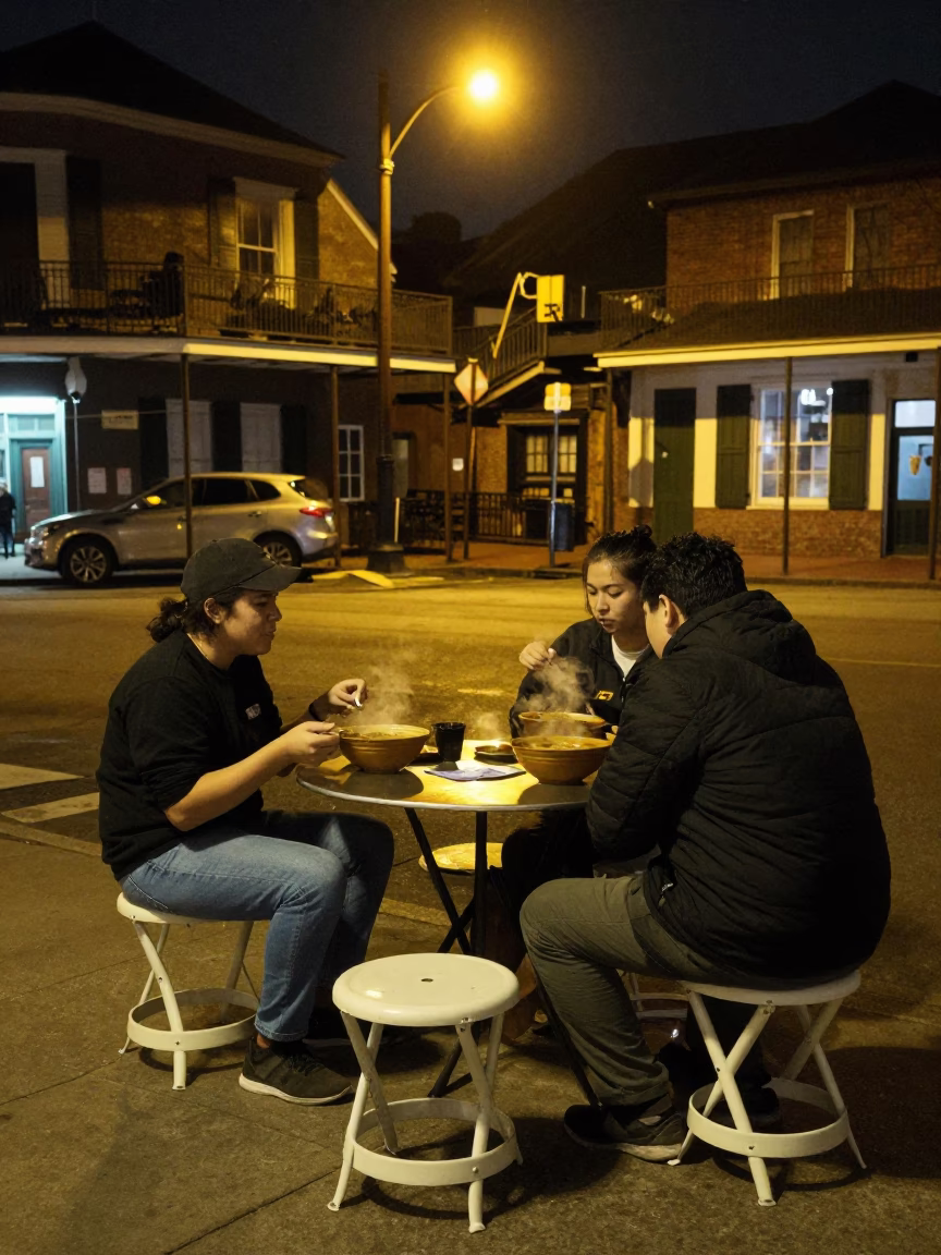 Late At Night Light on Food Scene in New Orleans in in New Orleans, Louisiana, United States