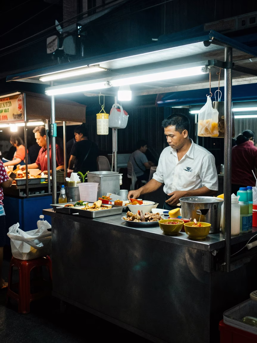 Late At Night Light on Food Scene in Phuket in in Phuket, Thailand