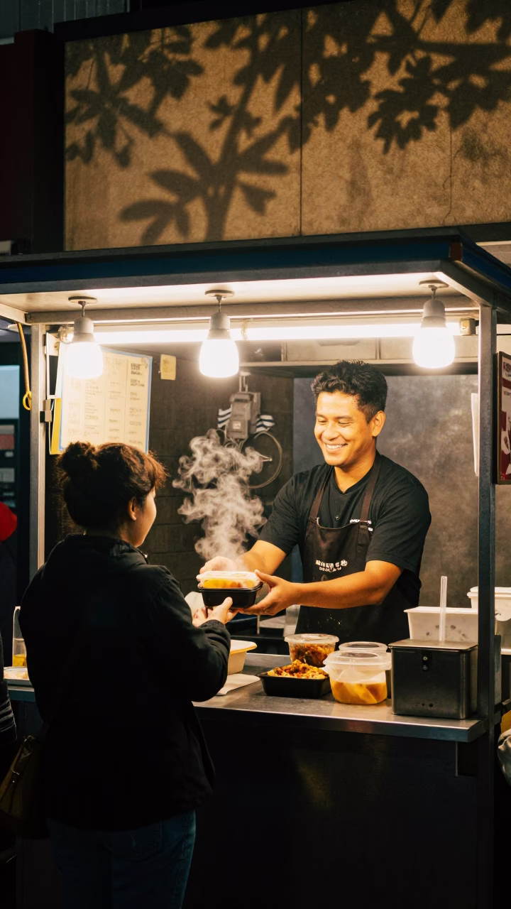 Late At Night Light on Food Stall in Auckland in in Auckland, New Zealand