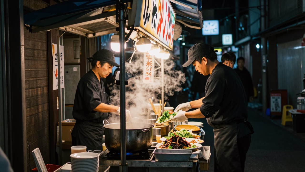 Late At Night Light on Food Stall in Fukuoka in in Fukuoka, Japan