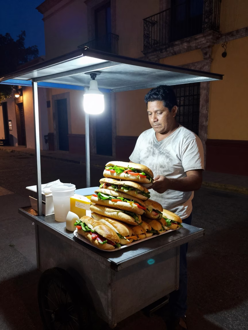 Late At Night Light on Food Vendor in Guadalajara in in Guadalajara, Mexico