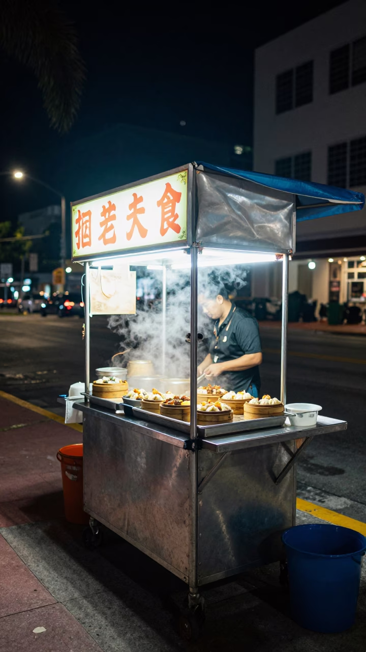 Late At Night Light on Food Vendor in Miami in in Miami, Florida, United States