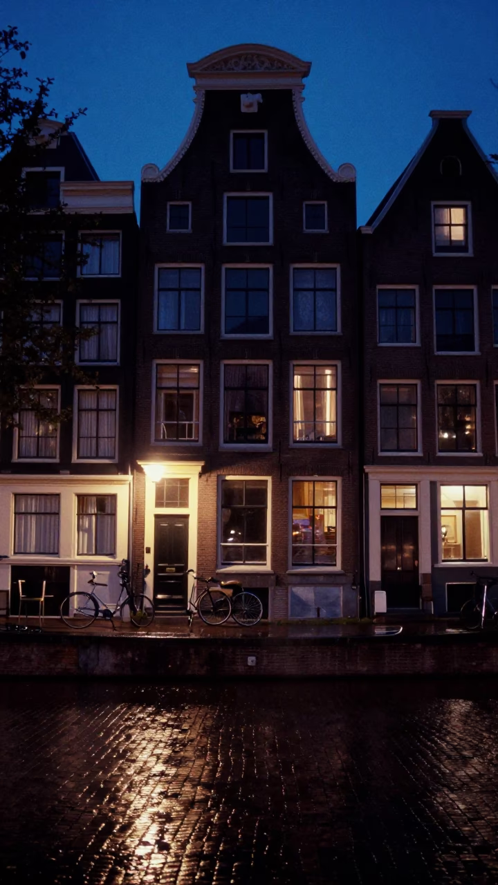 Late At Night Light on House Exterior in Amsterdam in in Amsterdam, Netherlands