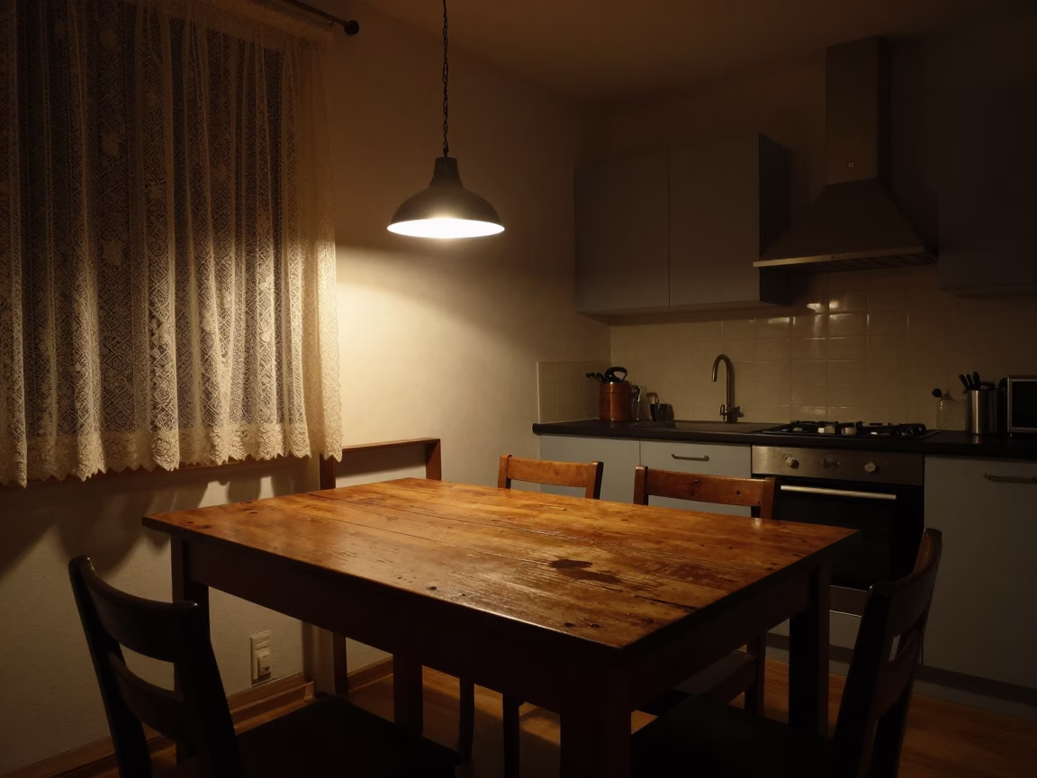 Late At Night Light on Kitchen Interior in Bilbao in in Bilbao, Spain